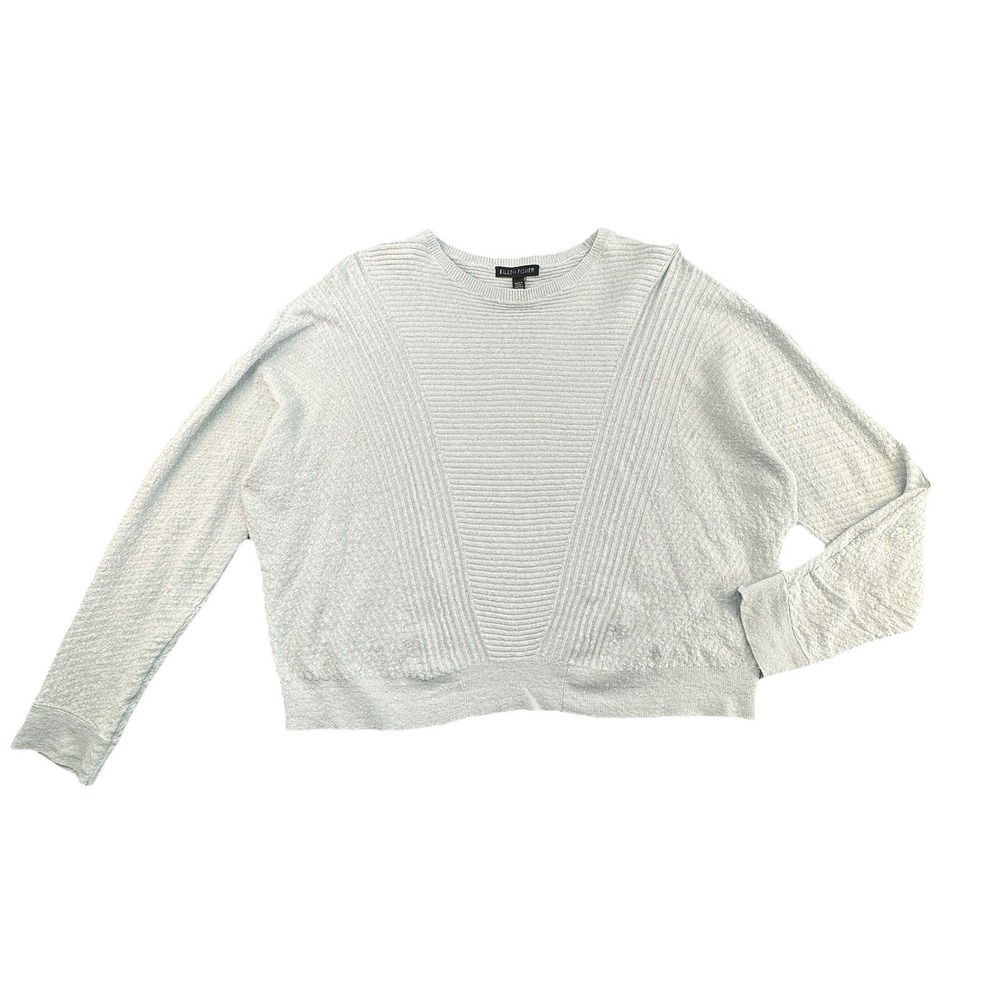 Eileen Fisher Small Light Blue Ribbed Cropped Dolman Sleeve‎ Sweater Crewneck